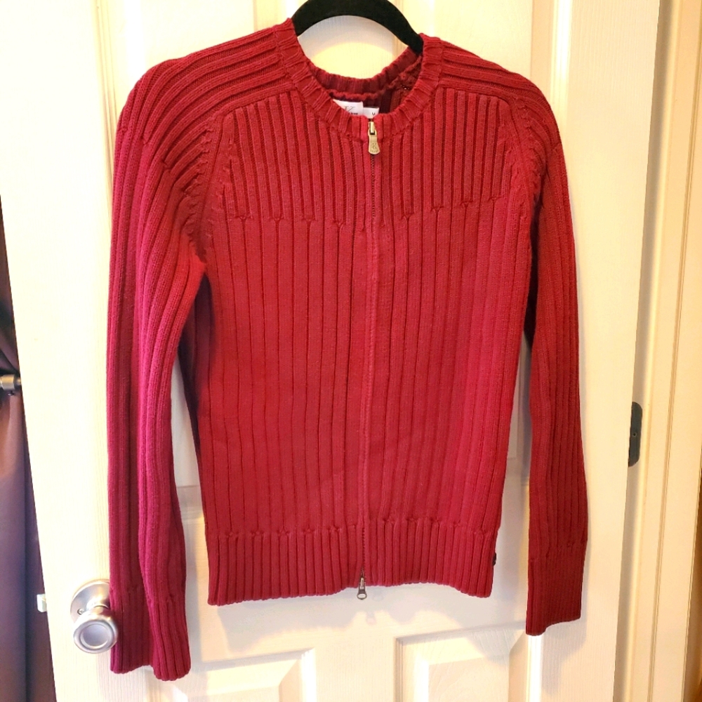 Calvin Klein Jeans wine colored zip up cardigan